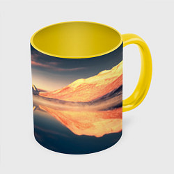 Кружка 3D Горы озеро, цвет: 3D-белый + желтый