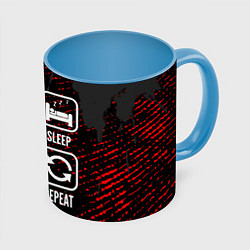 Кружка 3D Eat, Sleep, Mass Effect, Repeat, цвет: 3D-белый + небесно-голубой