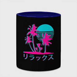 Кружка 3D Неоновые пальмы Иероглифы Neon Palm Tree, цвет: 3D-белый + синий — фото 2