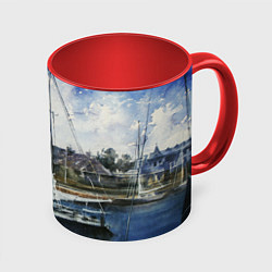 Кружка 3D Во французской гавани, цвет: 3D-белый + красный