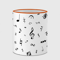 Кружка 3D Нотные Знаки Черные на Белом, цвет: 3D-оранжевый кант — фото 2