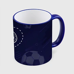 Кружка 3D Лого Leicester City в сердечке на фоне мячей, цвет: 3D-синий кант