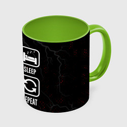 Кружка 3D Eat, Sleep, League of Legends, Repeat, цвет: 3D-белый + светло-зеленый