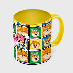 Кружка 3D Pop art shiba inu, цвет: 3D-белый + желтый