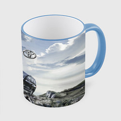 Кружка 3D Toyota Land Cruiser Prado на скальных камнях Mount, цвет: 3D-небесно-голубой кант