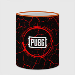 Кружка 3D Символ PUBG и краска вокруг на темном фоне, цвет: 3D-оранжевый кант — фото 2