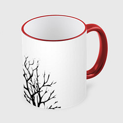 Кружка 3D Черные ветки деревьев на белом фоне, цвет: 3D-красный кант