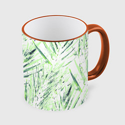 Кружка 3D Листья Пальмы Нарисованные Маслом, цвет: 3D-оранжевый кант