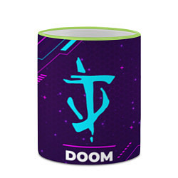Кружка 3D Символ Doom в неоновых цветах на темном фоне, цвет: 3D-светло-зеленый кант — фото 2