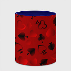 Кружка 3D Карты карточные масти на красном фоне, цвет: 3D-белый + синий — фото 2