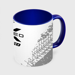 Кружка 3D Exeed Speed на светлом фоне со следами шин, цвет: 3D-белый + синий