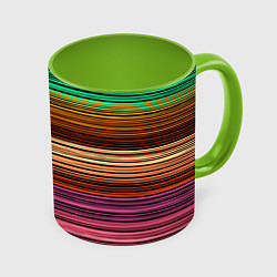 Кружка 3D Multicolored thin stripes Разноцветные полосы, цвет: 3D-белый + светло-зеленый