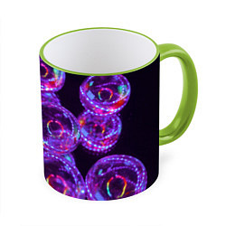 Кружка 3D Неоновые сюрреалистичные пузыри - Фиолетовый, цвет: 3D-светло-зеленый кант