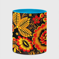 Кружка 3D Хохломская Роспись Цветы На Тёмном Фоне, цвет: 3D-белый + небесно-голубой — фото 2