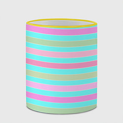 Кружка 3D Pink turquoise stripes horizontal Полосатый узор, цвет: 3D-желтый кант — фото 2