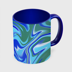 Кружка 3D Тай-дай с синим, зелёным и белым цветом, цвет: 3D-белый + синий