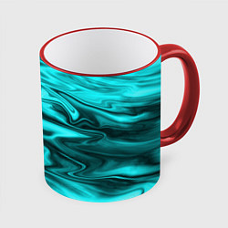 Кружка 3D Неоновый бирюзовый мраморный узор, цвет: 3D-красный кант