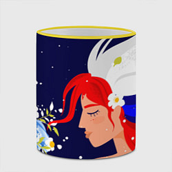 Кружка 3D Русская девушка с триколором на волосах, цвет: 3D-желтый кант — фото 2