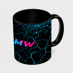 Кружка 3D BMW - neon gradient: надпись и символ, цвет: 3D-белый + черный