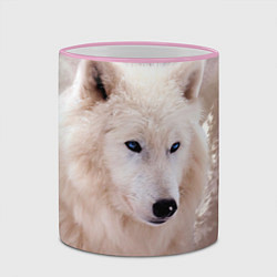 Кружка 3D Белый зимний волк, цвет: 3D-розовый кант — фото 2