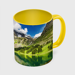 Кружка 3D Живописное горное озеро, цвет: 3D-белый + желтый