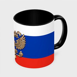 Кружка 3D Герб России на фоне флага, цвет: 3D-белый + черный