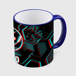 Кружка 3D Porto FC в стиле glitch на темном фоне, цвет: 3D-синий кант