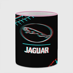 Кружка 3D Значок Jaguar в стиле glitch на темном фоне, цвет: 3D-розовый кант — фото 2