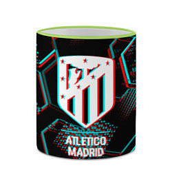 Кружка 3D Atletico Madrid FC в стиле glitch на темном фоне, цвет: 3D-светло-зеленый кант — фото 2