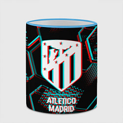 Кружка 3D Atletico Madrid FC в стиле glitch на темном фоне, цвет: 3D-небесно-голубой кант — фото 2