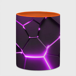 Кружка 3D Фиолетовые неоновые геометрические плиты, цвет: 3D-белый + оранжевый — фото 2