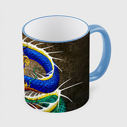 Кружка 3D Разноцветный Японский Дракон, цвет: 3D-небесно-голубой кант