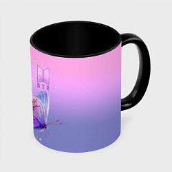 Кружка 3D BTS красивые бабочки, цвет: 3D-белый + черный