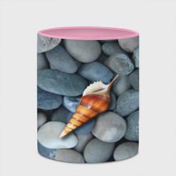 Кружка 3D Одинокая ракушка среди морских камней, цвет: 3D-белый + розовый — фото 2