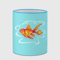 Кружка 3D Загадай желание: Золотая рыбка, цвет: 3D-небесно-голубой кант — фото 2