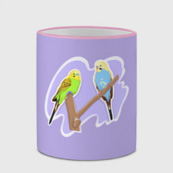 Кружка 3D Пара волнистых попугаев, цвет: 3D-розовый кант — фото 2