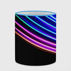 Кружка 3D Неоновые полосы на черном, цвет: 3D-небесно-голубой кант — фото 2