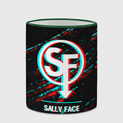 Кружка 3D Sally Face в стиле glitch и баги графики на темном, цвет: 3D-зеленый кант — фото 2