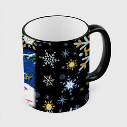 Кружка 3D Новый год снеговик и птицы, цвет: 3D-черный кант
