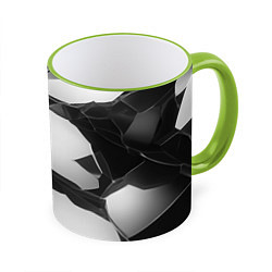 Кружка 3D Осколки кристалла, тёмная абстракция, цвет: 3D-светло-зеленый кант