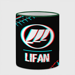 Кружка 3D Значок Lifan в стиле glitch на темном фоне, цвет: 3D-зеленый кант — фото 2