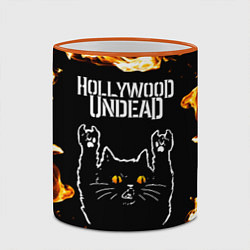 Кружка 3D Hollywood Undead рок кот и огонь, цвет: 3D-оранжевый кант — фото 2