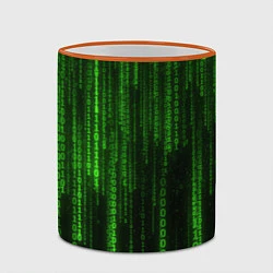 Кружка 3D Двоичный код зеленый, цвет: 3D-оранжевый кант — фото 2