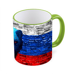 Кружка 3D Русский медведь арт, цвет: 3D-светло-зеленый кант