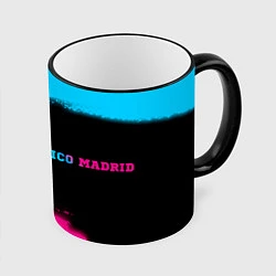 Кружка 3D Atletico Madrid - neon gradient: надпись и символ, цвет: 3D-черный кант