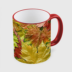 Кружка 3D Осенние листья клёна - паттерн, цвет: 3D-красный кант