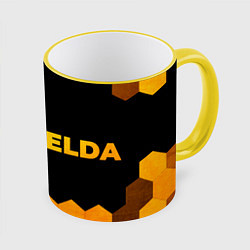 Кружка 3D Zelda - gold gradient: надпись и символ, цвет: 3D-желтый кант