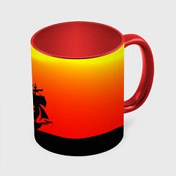 Кружка 3D Пиратский корабль на закате, цвет: 3D-белый + красный