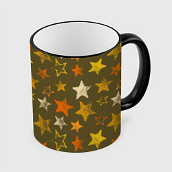 Кружка 3D Желто-оранжевые звезды на зелнгом фоне, цвет: 3D-черный кант
