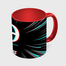 Кружка 3D Символ Blue Exorcist в стиле glitch на темном фоне, цвет: 3D-белый + красный